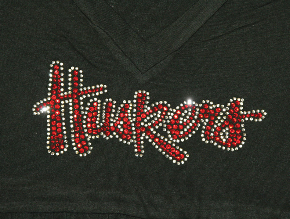 BLK BABY-DOLL S/S DRESS WITH 'HUSKERS' IN RED BLING WR