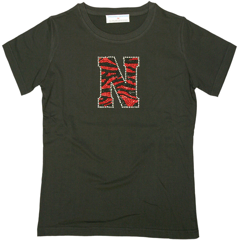 Husker Zebra Bling V Neck Tee