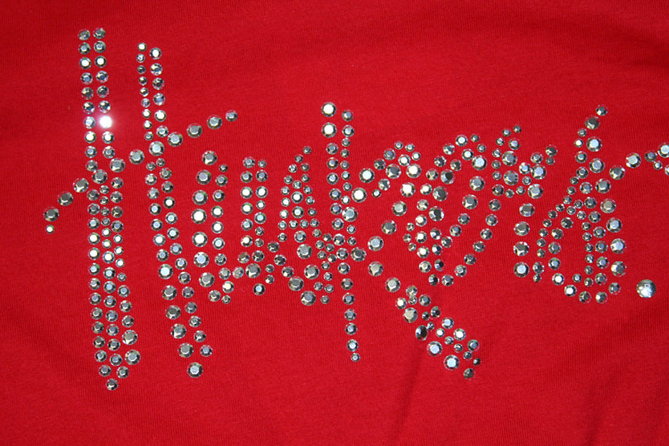 W. L/S RED TEE W/ RHINESTONE STUDS HUSKERS