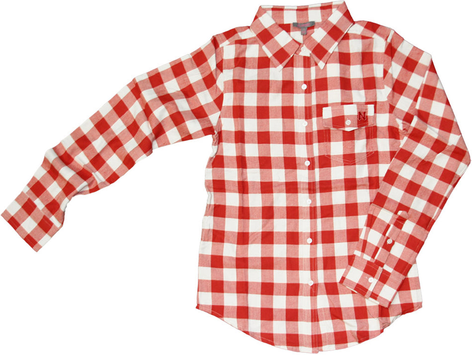 Ladies Boyfriend Fit Plaid Shirt-Red