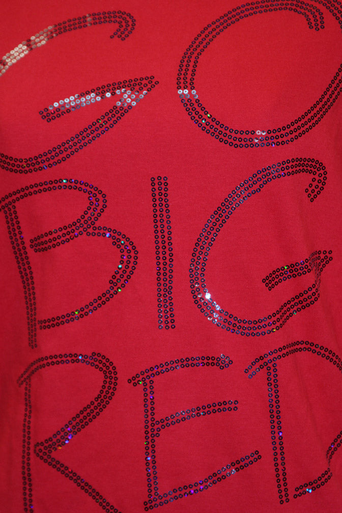 Womens Long Sleeve Tee with "GO BIG RED" Sequins