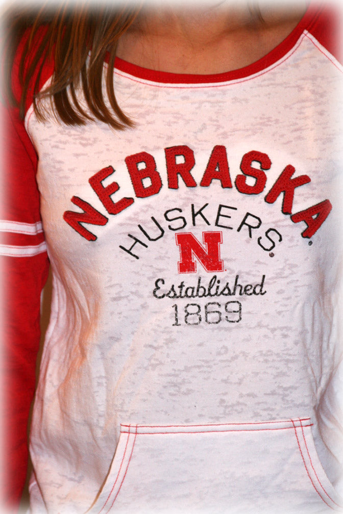 Rd/Wh NE Huskers Burnout Crew Neck