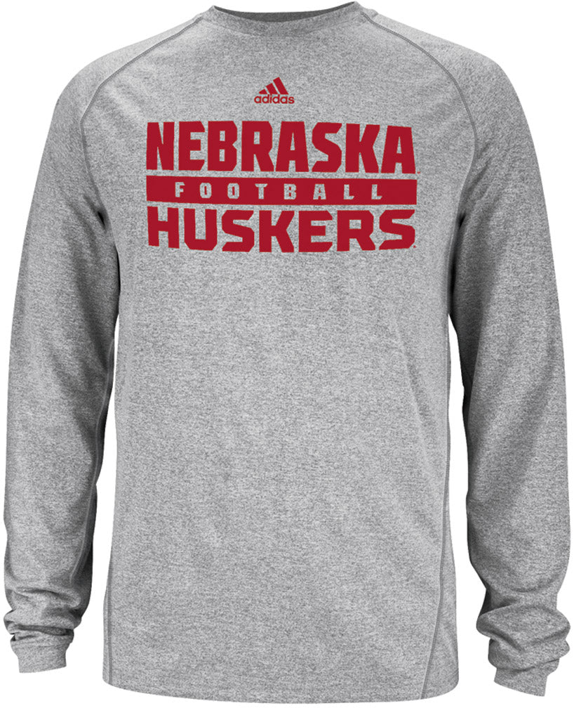 Adidas Grey Nebraska Football Long Sleeve Tee