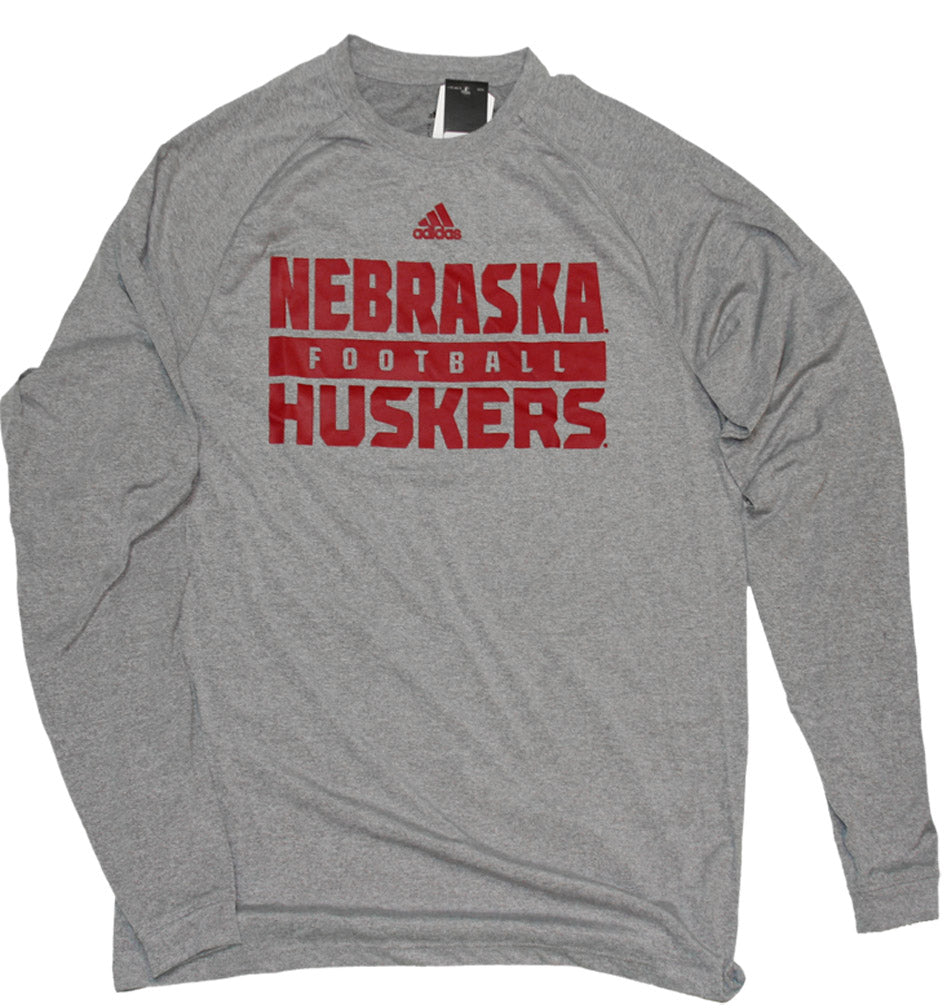 Adidas Grey Nebraska Football Long Sleeve Tee