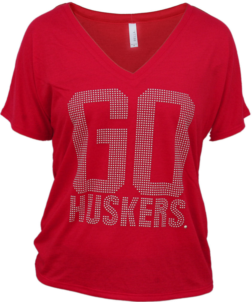 Studded Red Flowy Go Huskers Tee