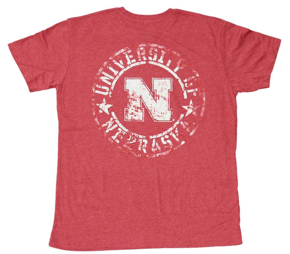 Heather Red Tee with Iron N and Puff Ink