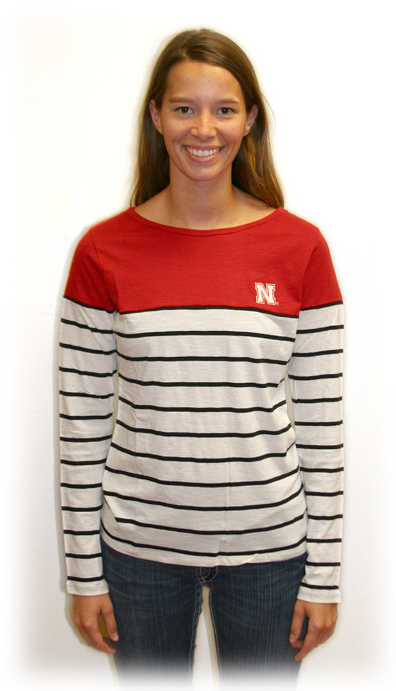 Boat neck Striped L/S Tee