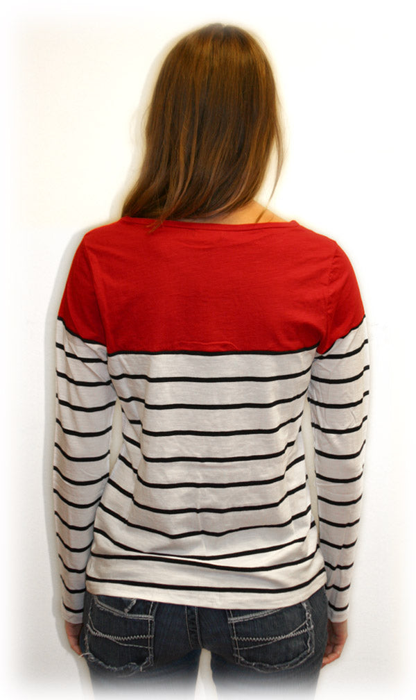 Boat neck Striped L/S Tee