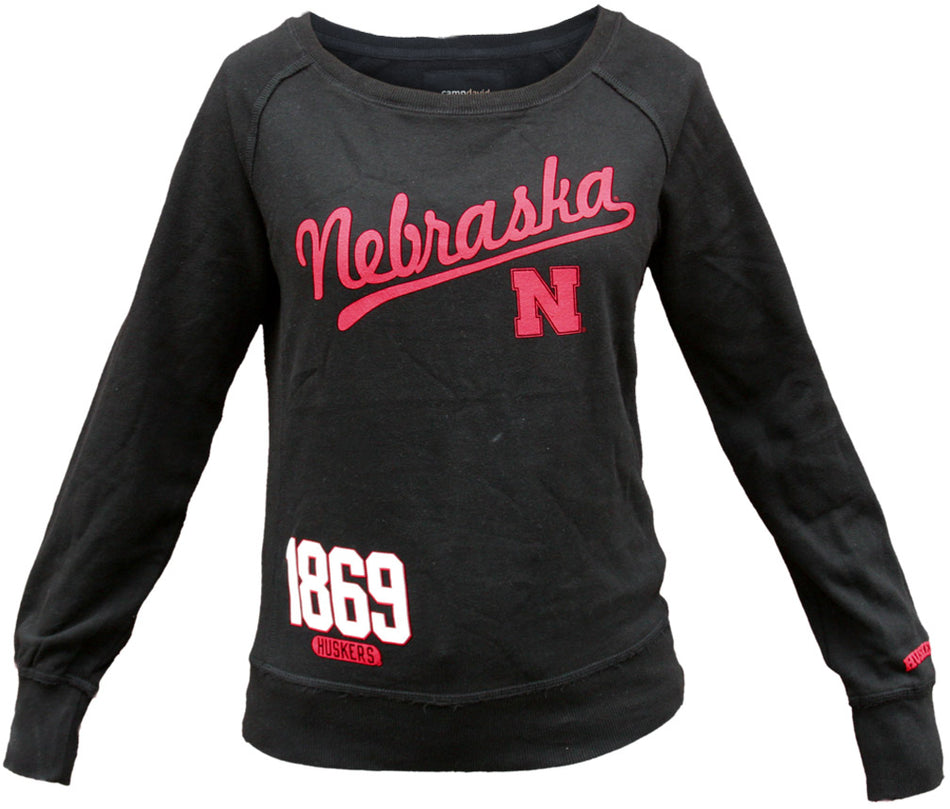 Women's Black Nebraska Boatneck Crew Sweatshirt
