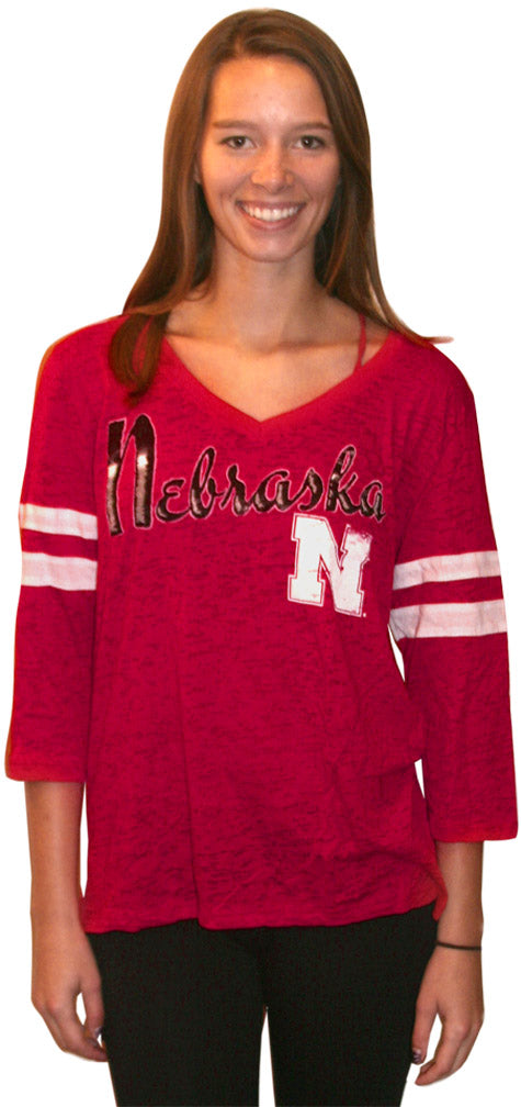 Red 3/4 Nebraska Burnout Tee