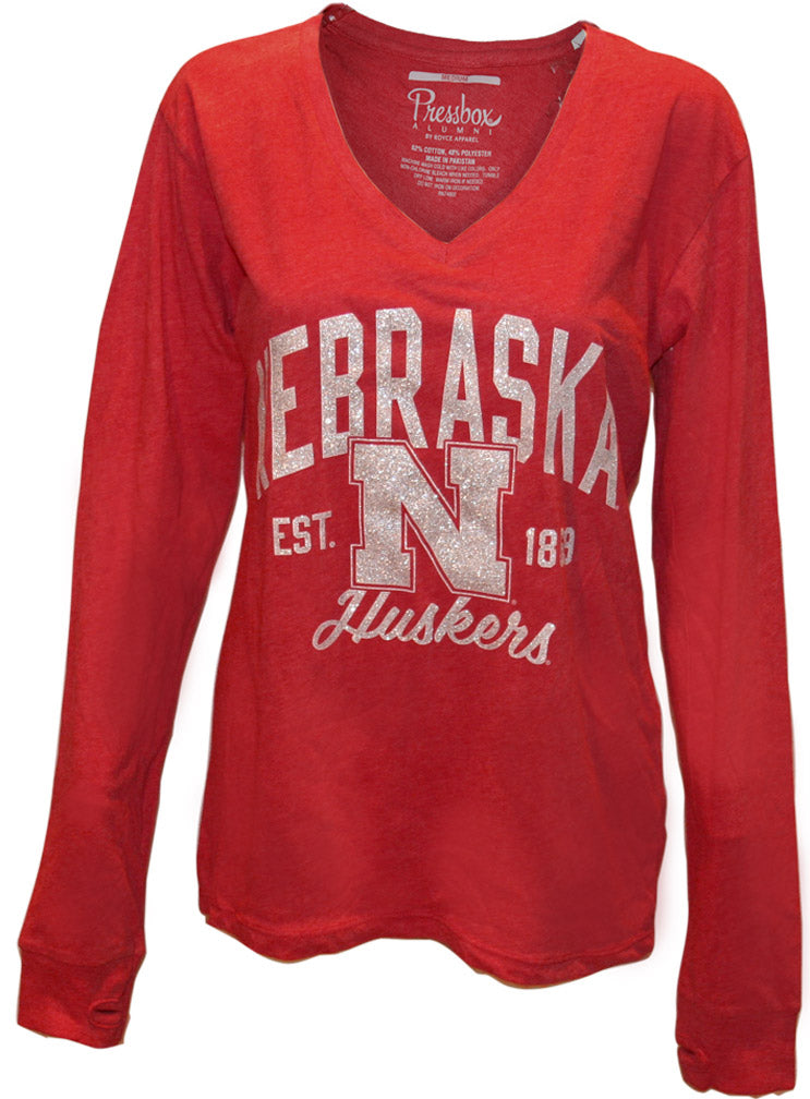 Faded Red L/S Glitter Vneck