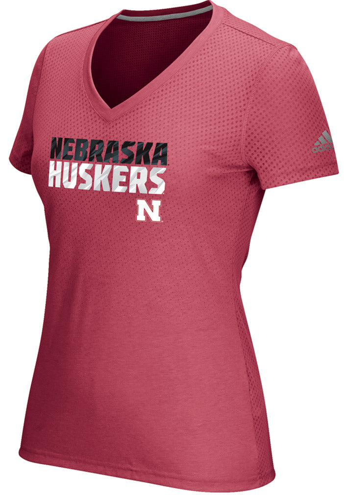 Adidas Womens Nebraska Huskers Shock Energy V-Neck Tee - Red