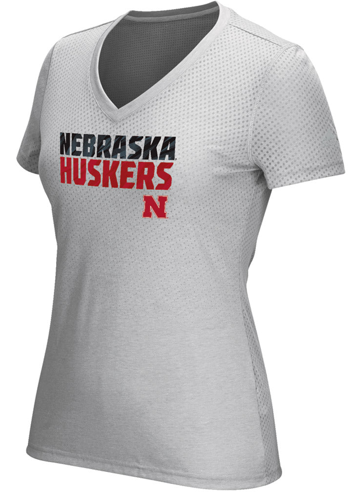 Adidas Womens Nebraska Huskers Shock Energy V-Neck Tee - Grey