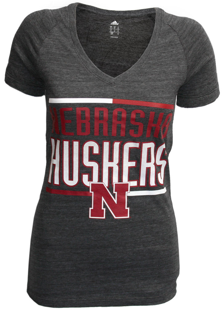 Adidas Womens Nebraska Huskers V-Neck Tee - Grey