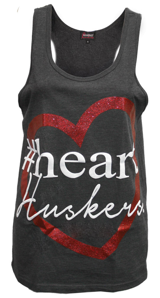 Grey Glitter Heart and Hashtag Tank