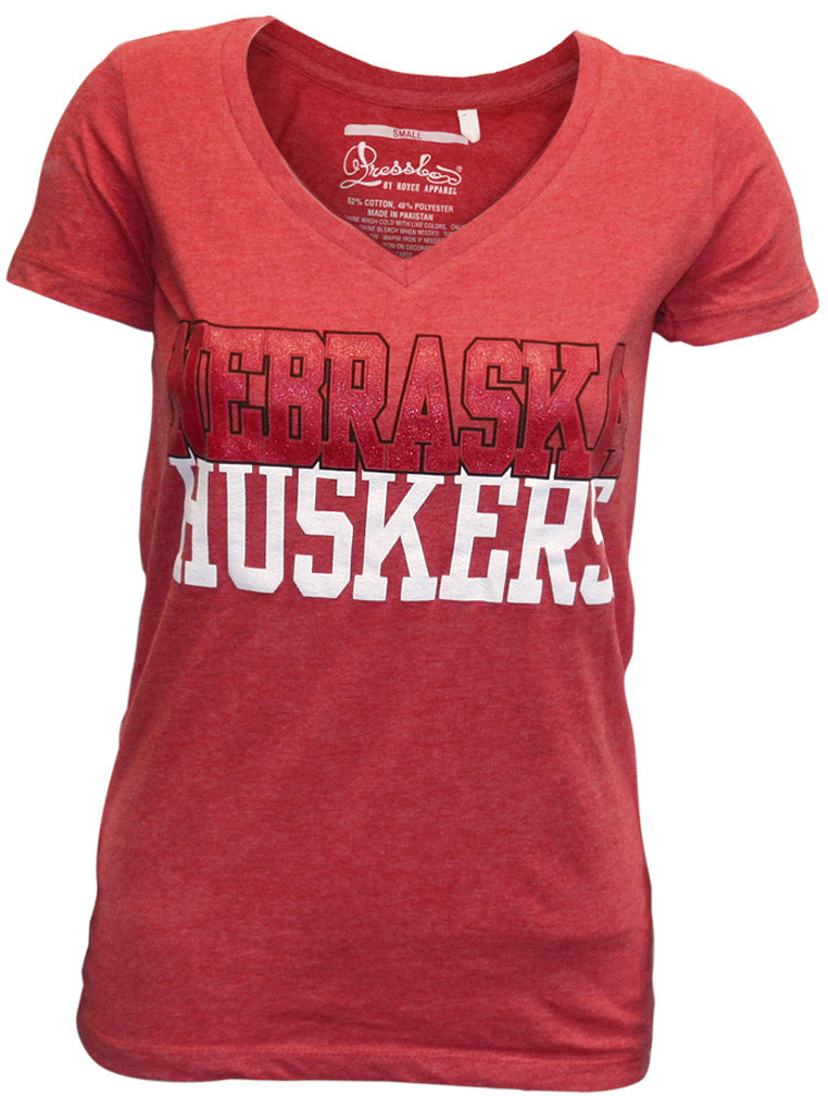 RED S/S V GLITTER NE HUSKERS AND N LOGO KINGSTON