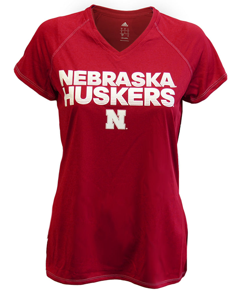 Adidas Womens Nebraska Huskers Sideline Hustle Tee