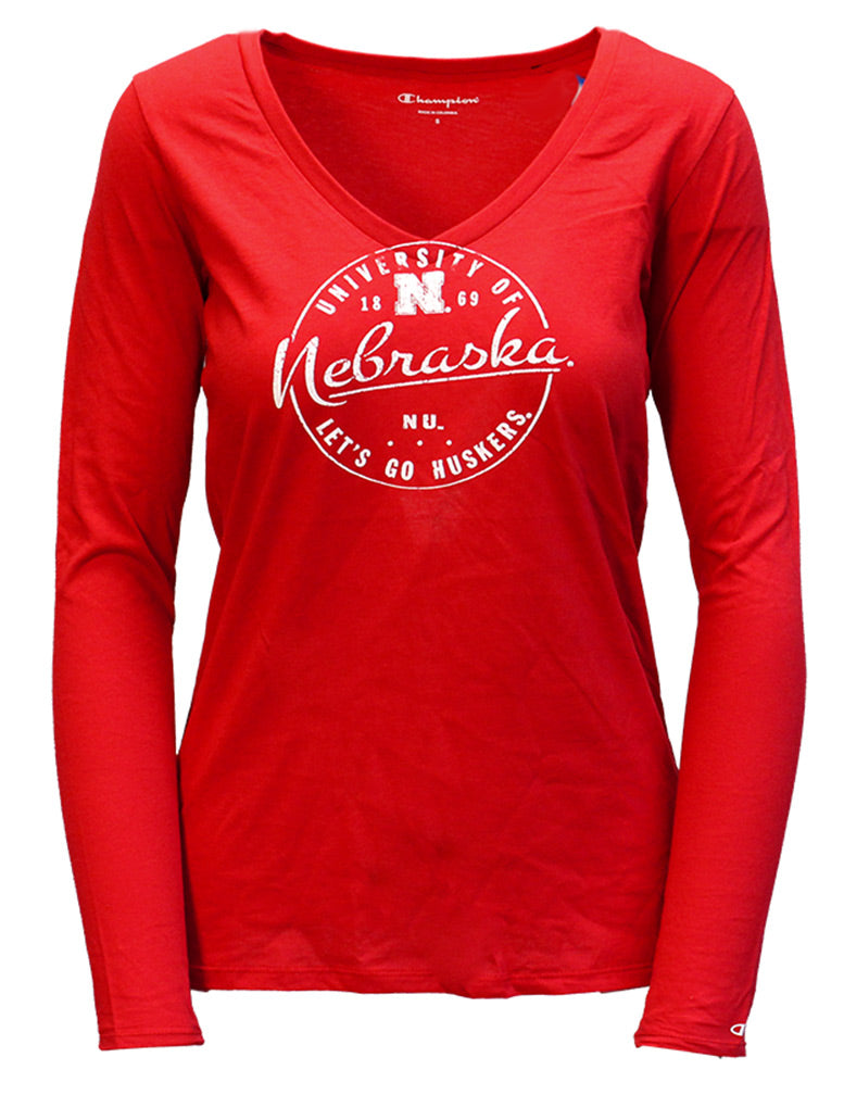 Womens LS V-Neck Circle Tee