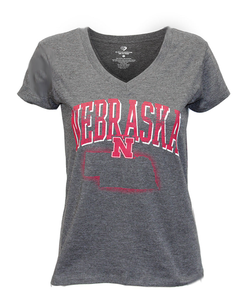 Womens Distressed Nebraska State V-Neck