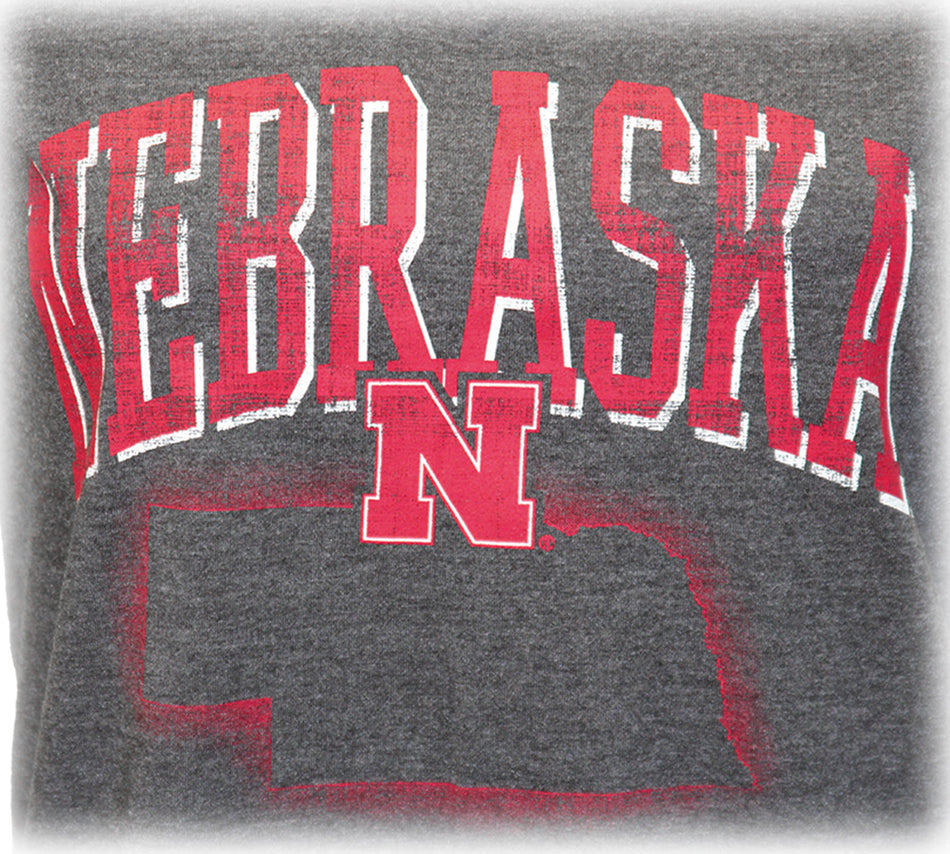 Womens Distressed Nebraska State V-Neck