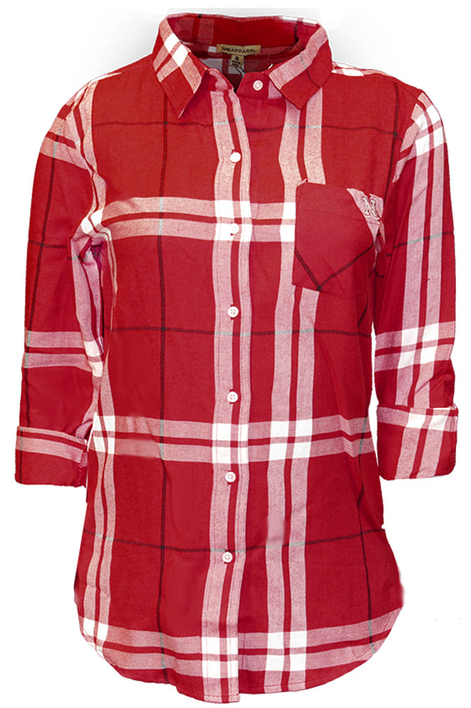 Boyfriend Red Plain Button Down Shirt