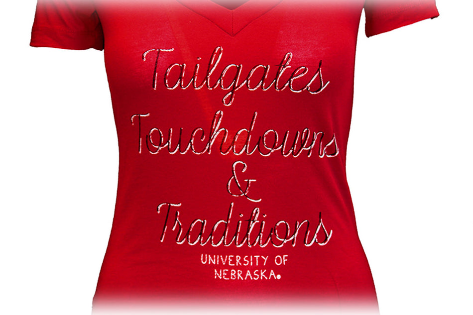 Tailgates TDs and Traditions Nebraska V Neck Tee