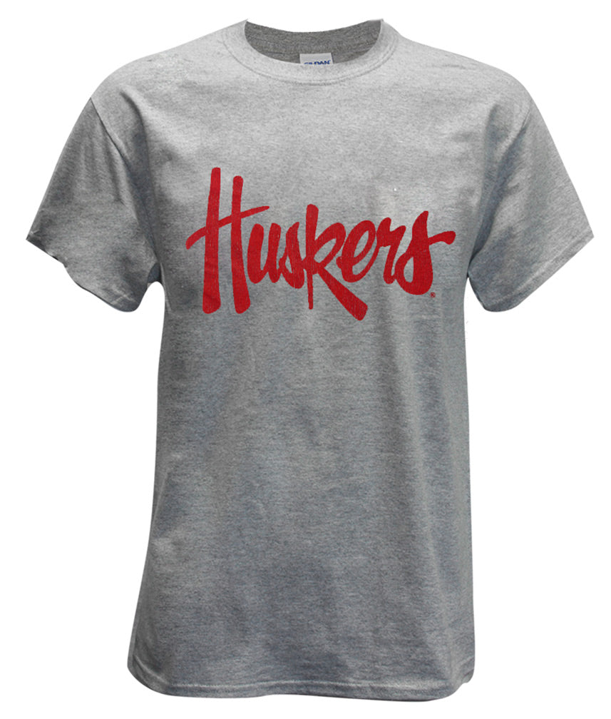 Huskers Script Tee - Gray