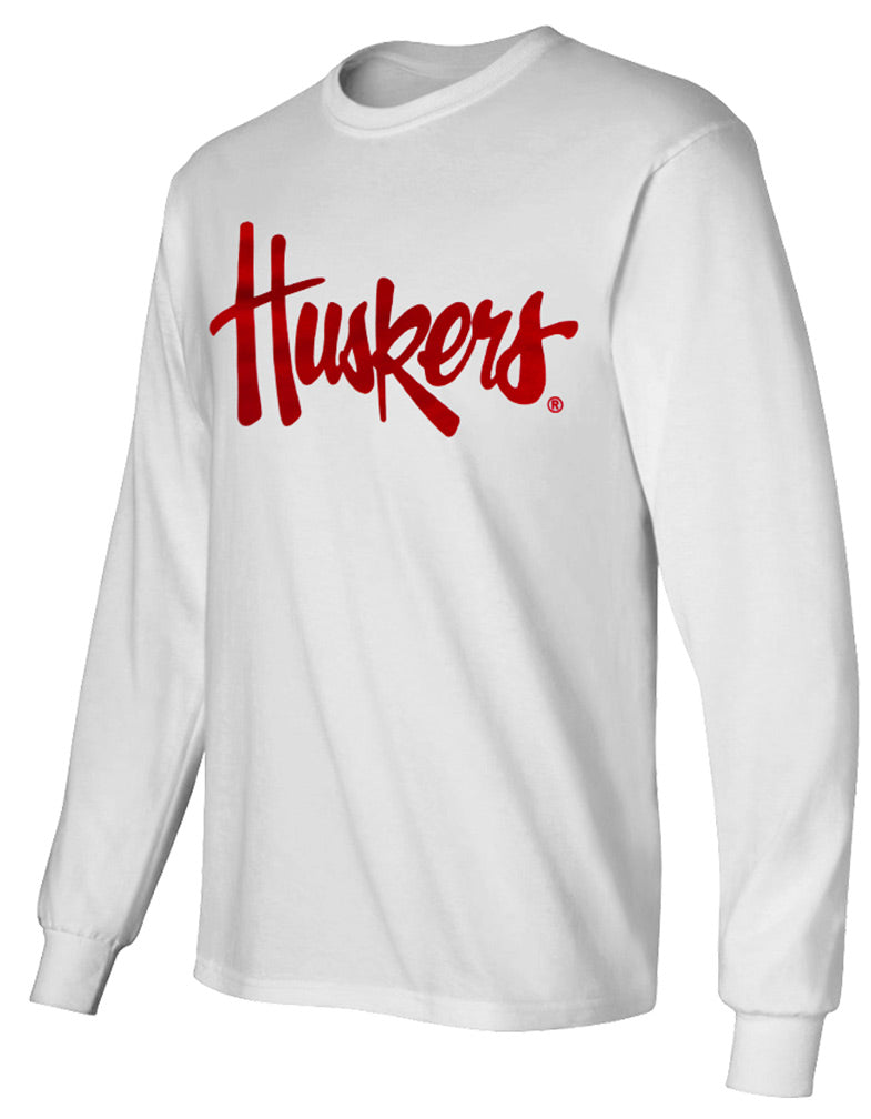 Huskers Script Long Sleeve Tee - White