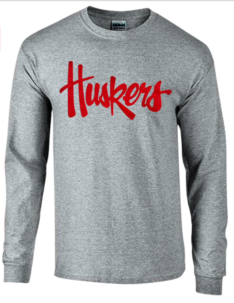 Huskers Script Long Sleeve Tee - Gray