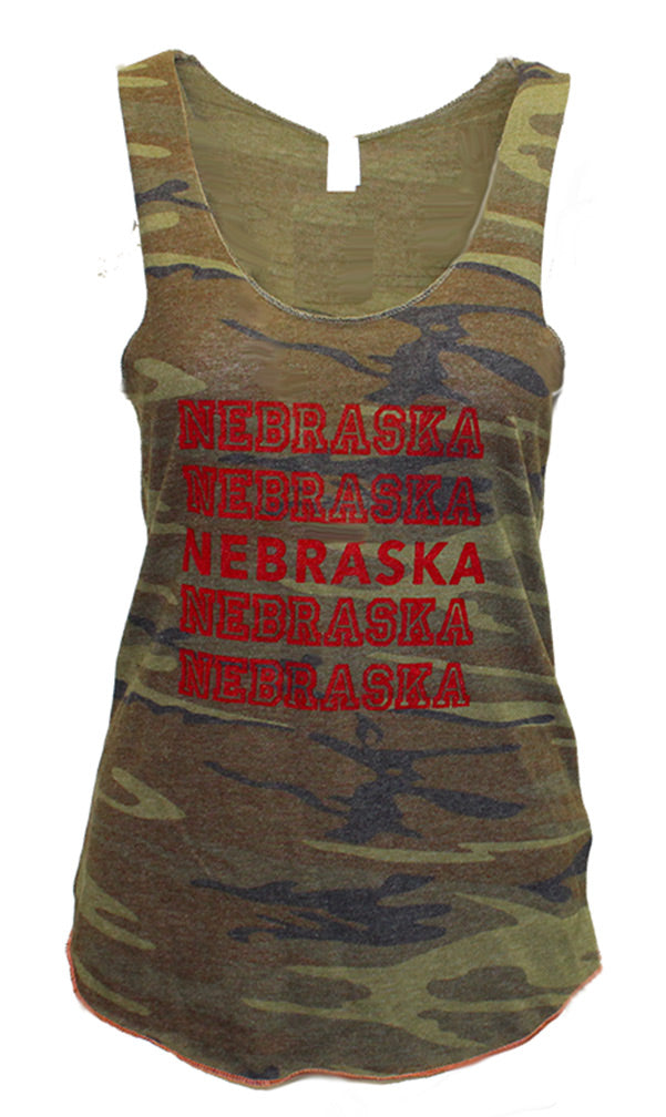 Ladies Camo Nebraska Ash Tank