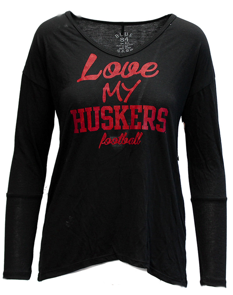 Love My Huskers Football LS Tee