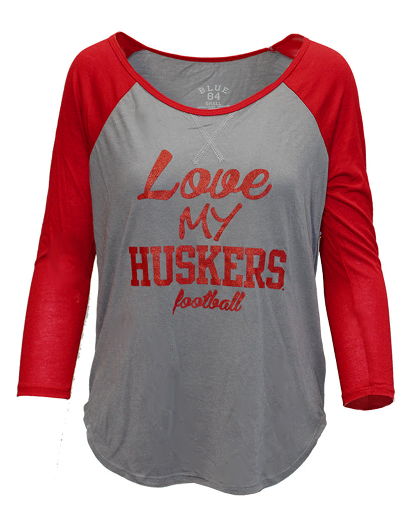 Love My Huskers Football Raglan