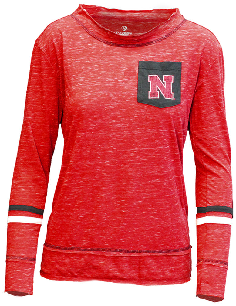 Nebraska N Ladies LS Pocket Tee