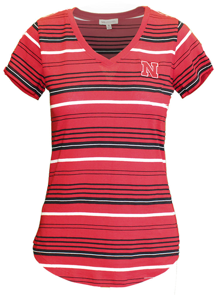 Nebraska Tailgate Striped Vneck Tee