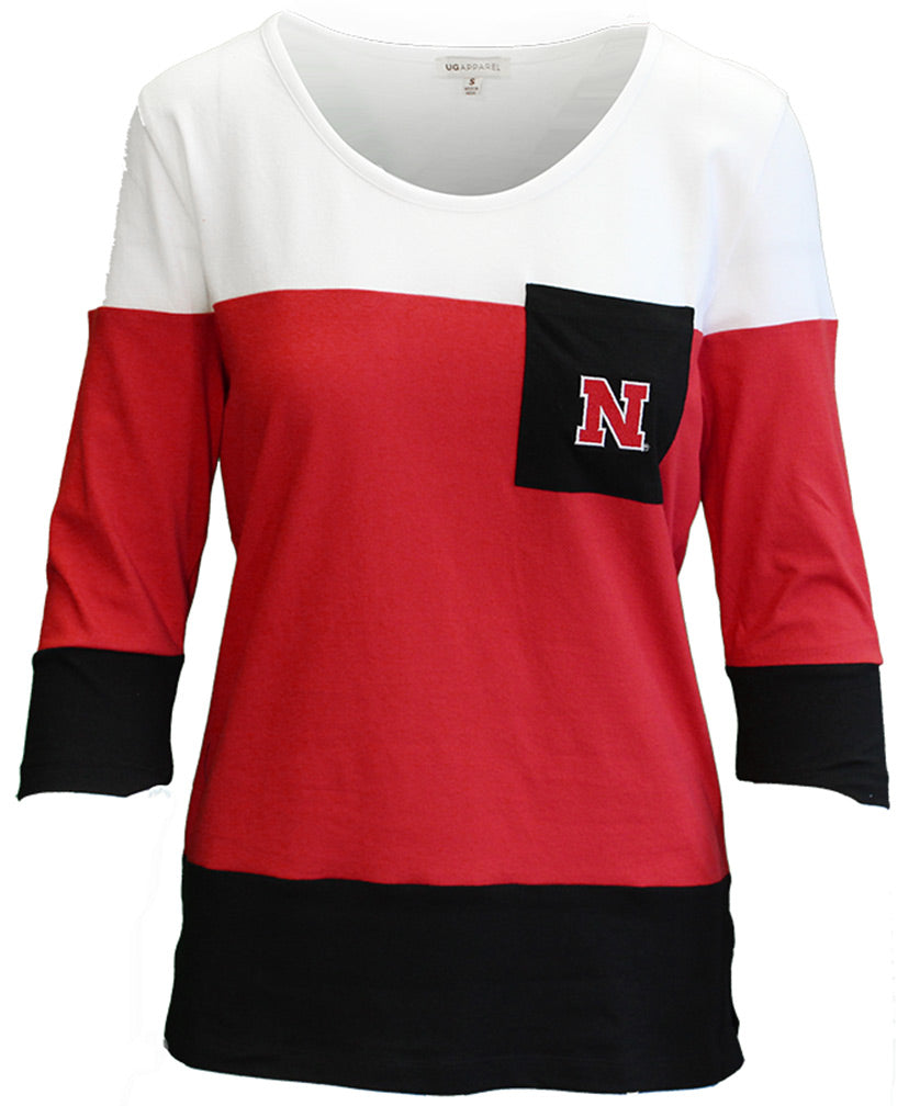 Ladies Nebraska N Pocket Scoop 3/4 Sleeve Top