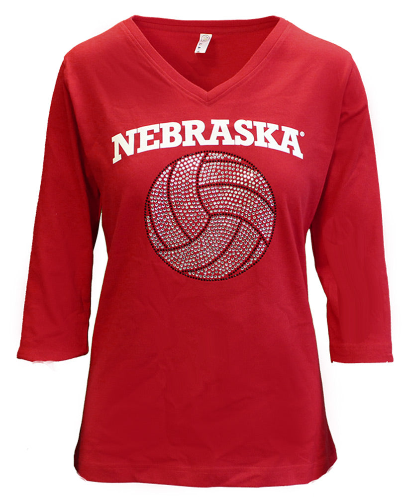 Nebraska Bling Volleyball Love Red VNeck