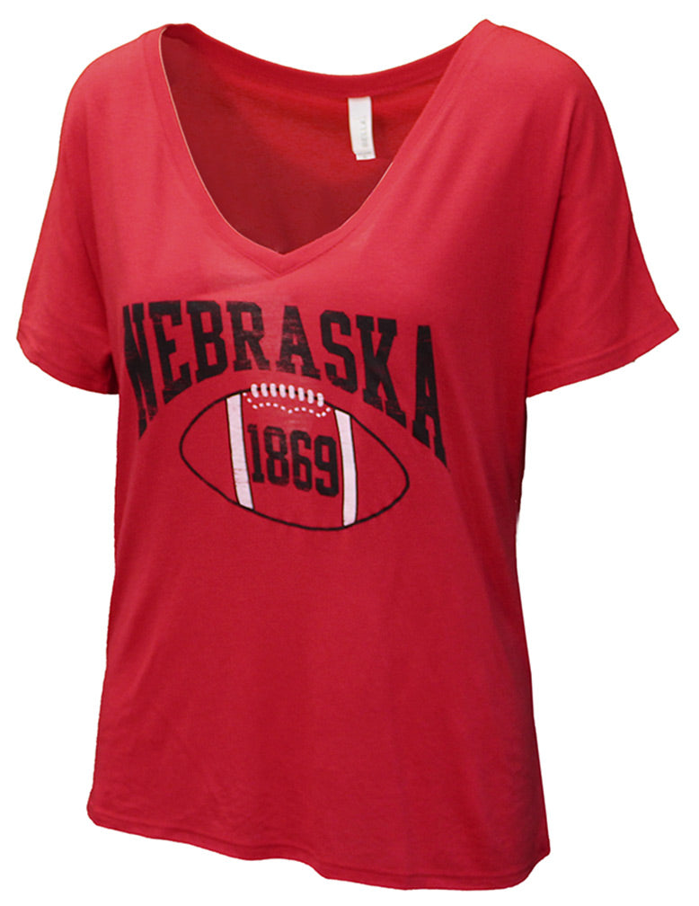Ladies Nebraska 1869 Football V-Neck Tee