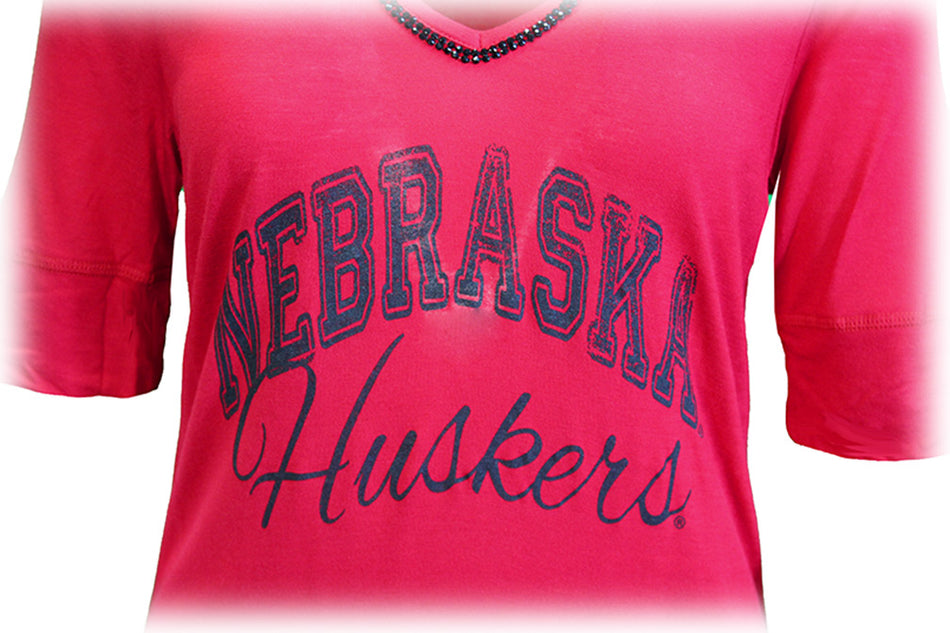 Red W Beaded Vneck Half Sleeve GDC