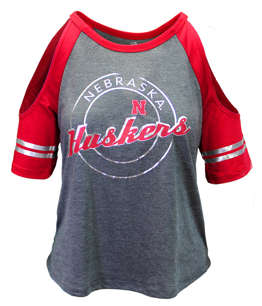 Huskers Mae Cold Shoulder Raglan Tee