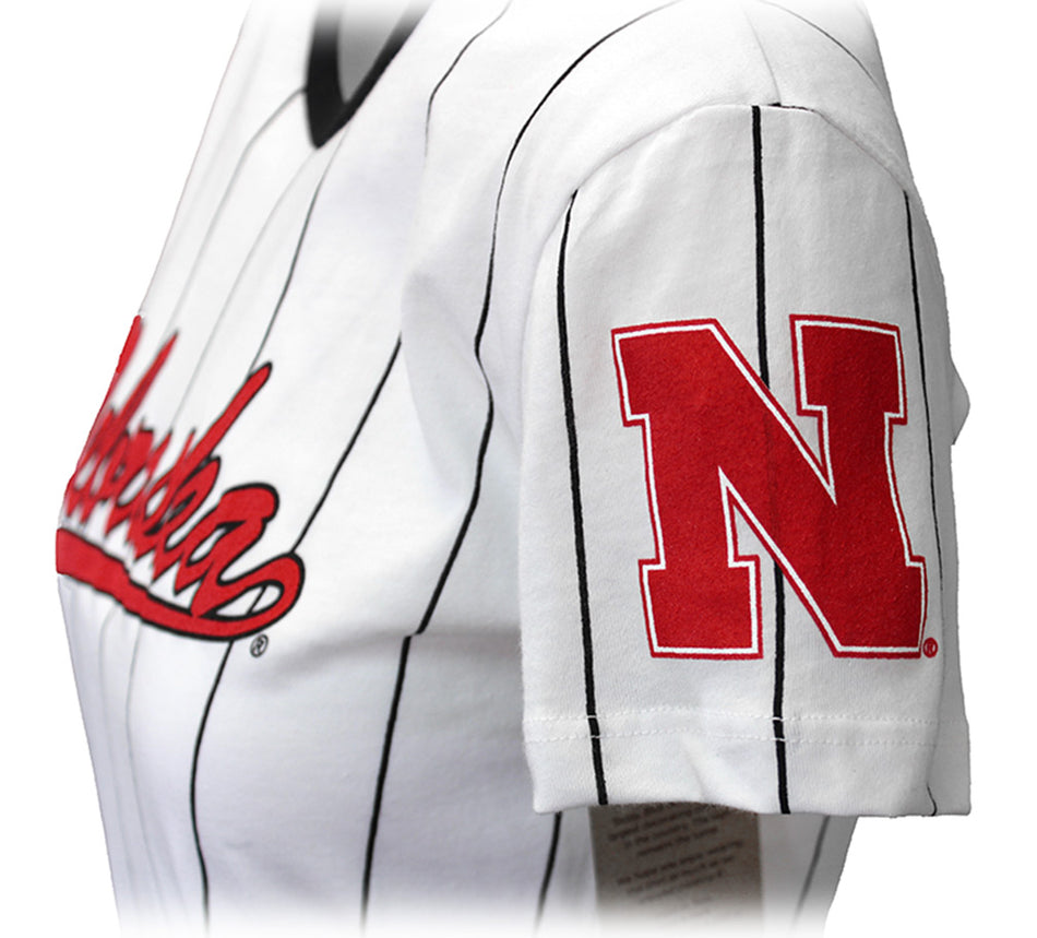 Ladies Pinstripe Nebraska Baseball Tee
