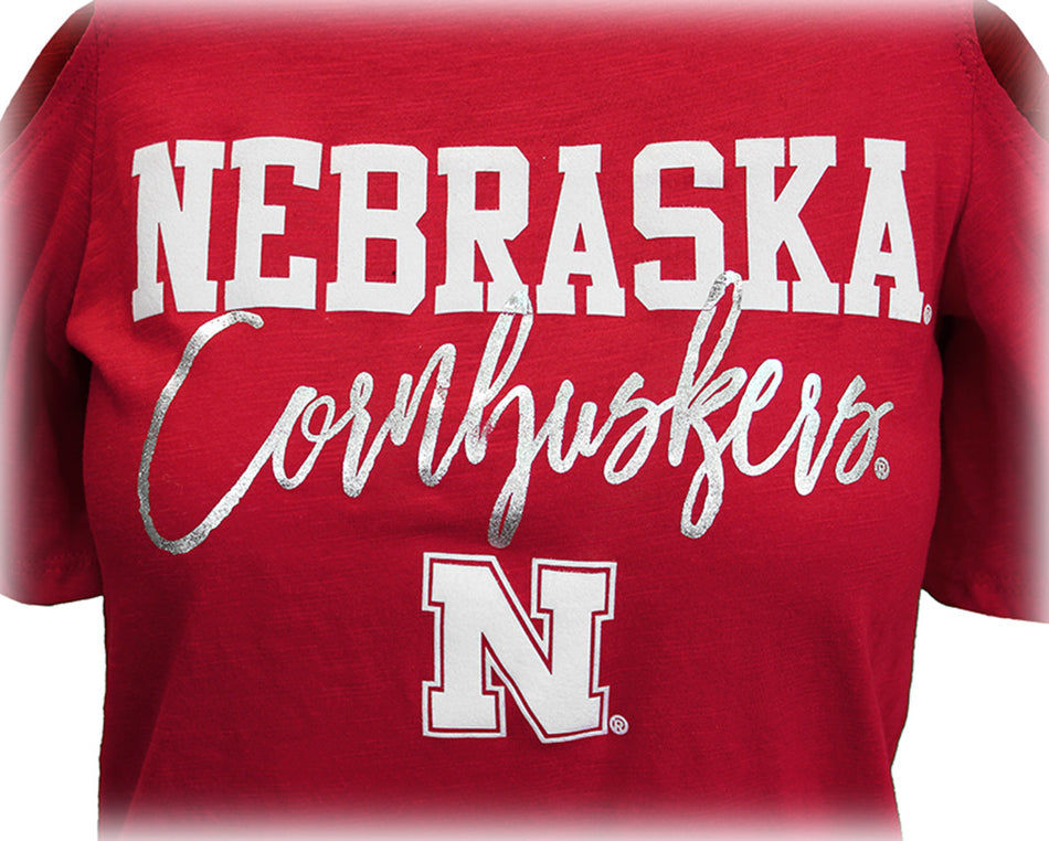 Cornhuskers Cold-Shoulder Foil Tee