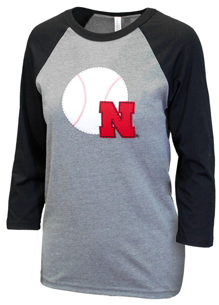 Ladies Husker Sparkle Baseball Patch Raglan
