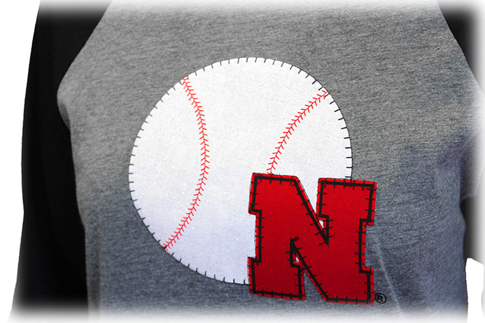 Ladies Husker Sparkle Baseball Patch Raglan