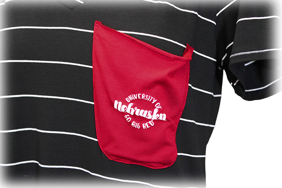 Nebraska V Neck Striped Pocket Tee