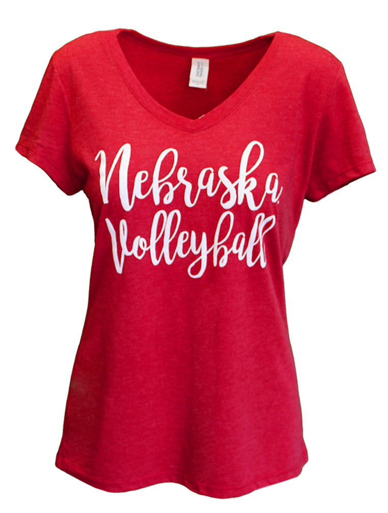Ladies Nebraska Volleyball Serif VNeck