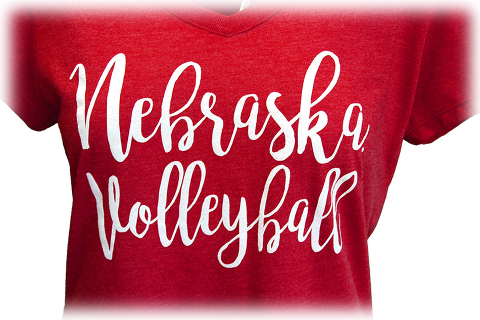 Ladies Nebraska Volleyball Serif VNeck