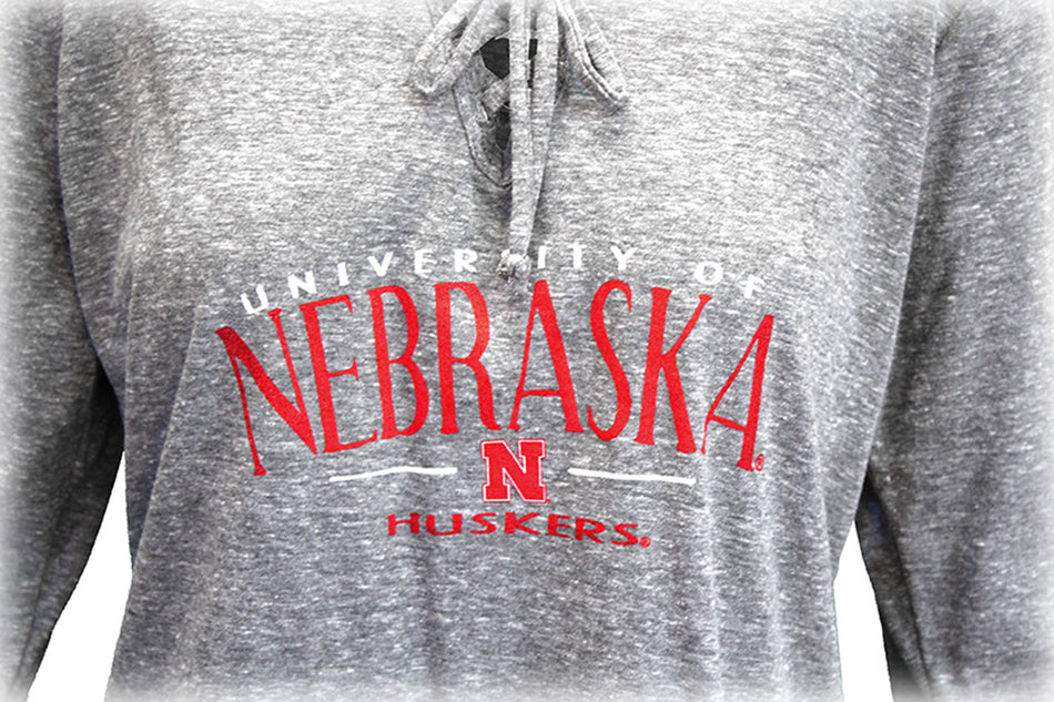 Ladies University of Nebraska Lace Up Stripe Tee