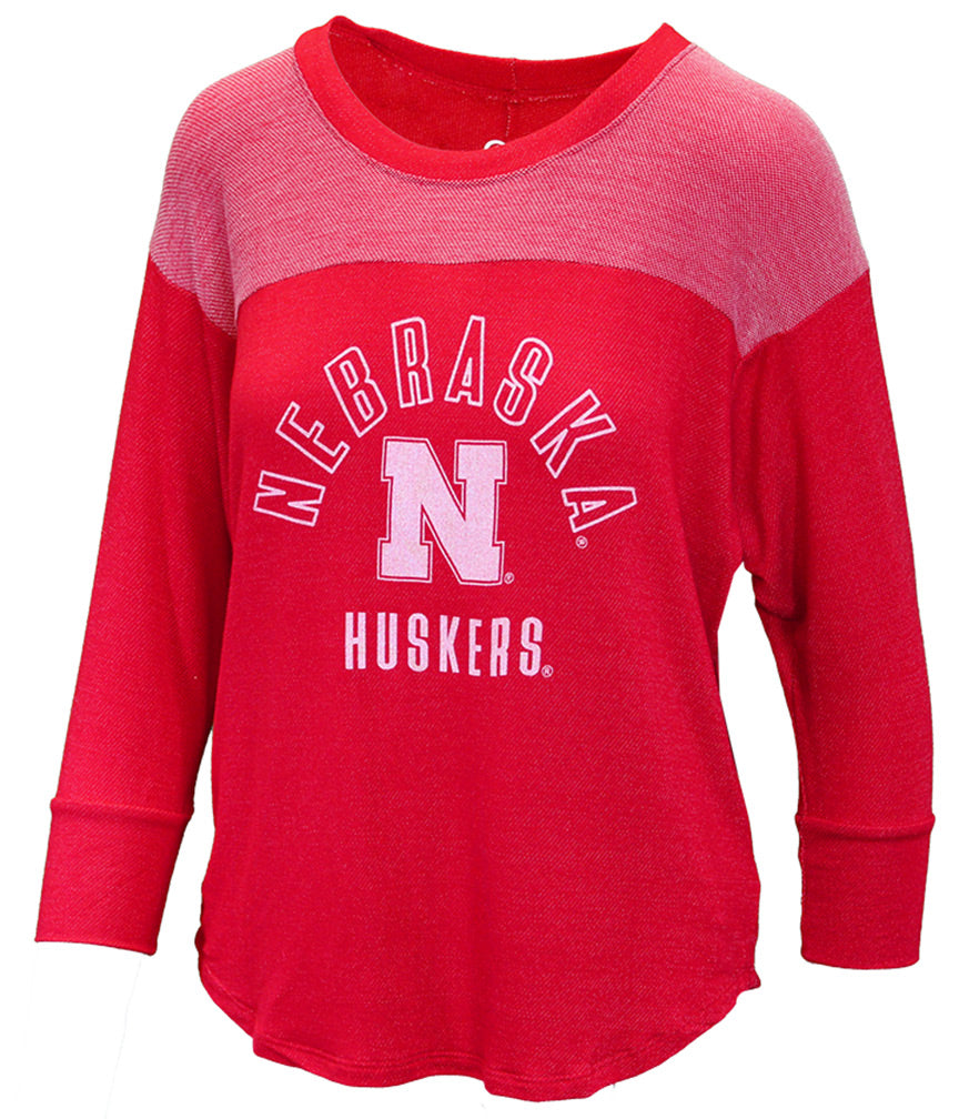 Ladies Nebraska Huskers 3/4 Sleeve Yoke Tee