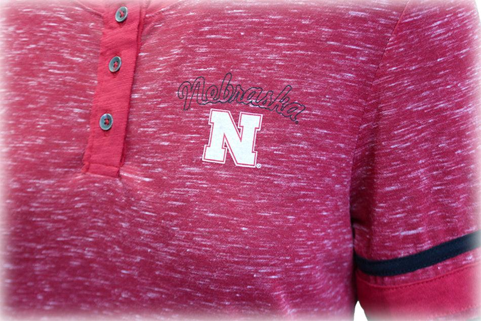 Husker Gals Speckled Henley Top