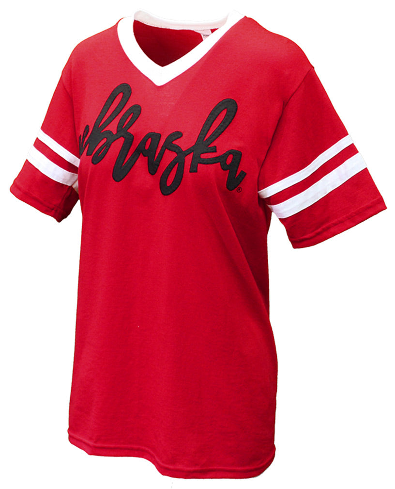 Nebraska Jersey Striped V-Neck Tee